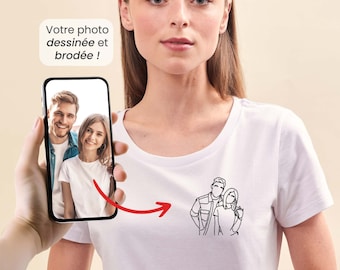 Camiseta de mujer con foto bordada personalizada, dibujo lineal bordado personalizado, camiseta de mujer, camiseta con dibujo de abuela, regalo del Día de la Madre
