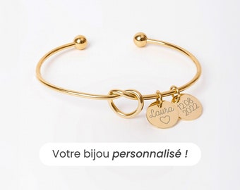 Bracelet Jonc Personnalisé, Bracelet Femme Personnalisé, Bracelet Jonc Prénom, Bracelet Marraine, Cadeau Fête Des Mères Personnalisé