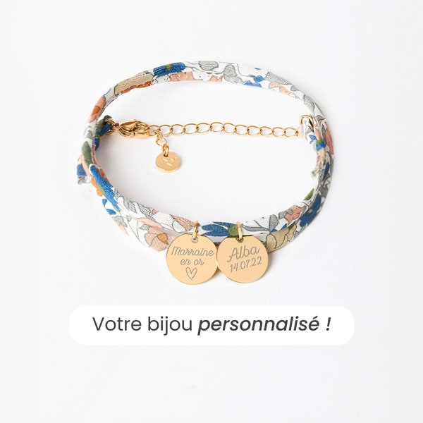 Bracelet Liberty Personnalisé, Liberty Poppy Forest, Bracelet Femme Personnalisé, Bracelet Prénom, Cadeau Fête Des Mères Personnalisé