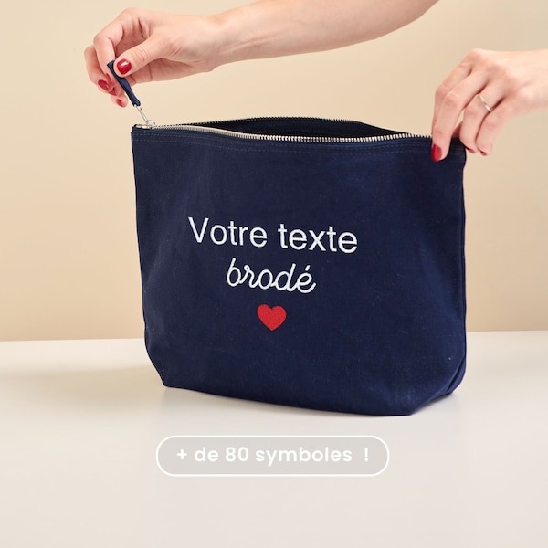 Trousse Brodée Personnalisée, Trousse Maquillage Brodée Personnalisé, Trousse Femme, Cadeau Fête Des Mères Personnalisé - Taille L -