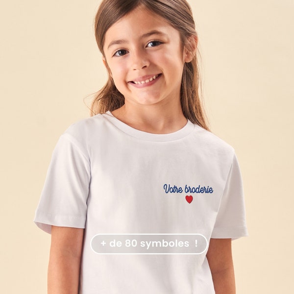 Tshirt Brodé Enfant Blanc, T-shirt Personnalisé Enfant Unisexe, T-Shirt Personnalisé Garçon, Fille, Cadeau Personnalisé Enfant