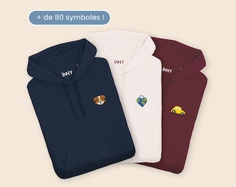 Sweat Capuche Brodé Symbole, Sweat-Shirt Personnalisé Unisexe, Hoodie Personnalisé Pictogramme, Cadeau Fête Des Mères, Cadeau Fête Des Pères