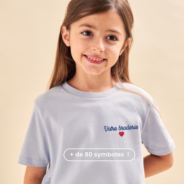 Tshirt Brodé Enfant Bleu Ciel, T-shirt Personnalisé Enfant Unisexe, T-Shirt Personnalisé Garçon, Fille, Cadeau Personnalisé Enfant