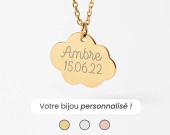 Collier Nuage Personnalisé Femme, Collier Femme Gravé, Bijoux Femme Personnalisable, Cadeau Fête Des Mères Personnalisé