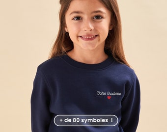 Sweatshirt Brodé Enfant Bleu Marine, Sweat Personnalisé Enfant Unisexe, Sweat Bleu Personnalisé Garçon, Fille, Cadeau Personnalisé Enfant