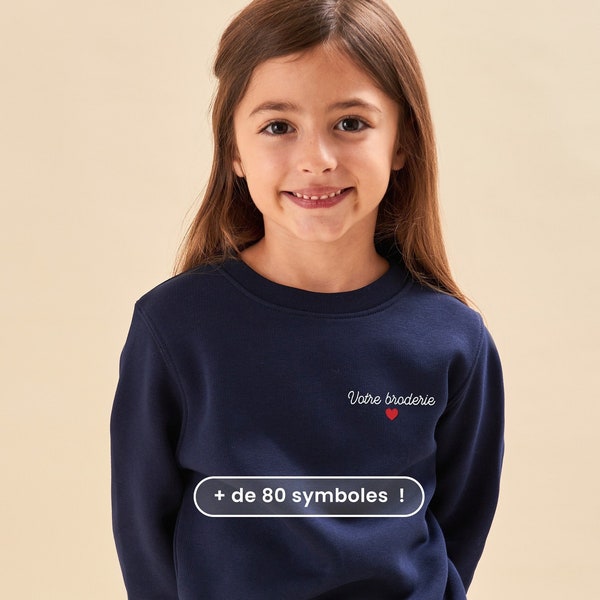 Sweatshirt Brodé Enfant Bleu Marine, Sweat Personnalisé Enfant Unisexe, Sweat Bleu Personnalisé Garçon, Fille, Cadeau Personnalisé Enfant