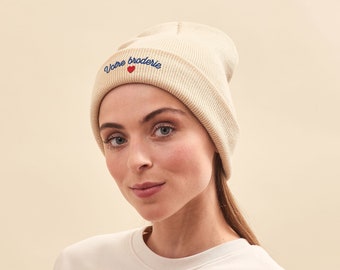 Bonnet Beige Personnalisé, Bonnet Brodé Personnalisé, Bonnet Hiver Adulte, Cadeau Fête Des Pères, Cadeau Fête Des Mères