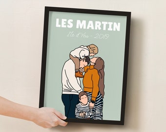 Personalized Drawn Family Poster, Drawn Family Portrait, Minimalist Photo Drawing, Mother's Day Gift, Father's Day