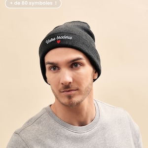 Bonnet Gris Personnalisé, Bonnet Hiver Brodé Personnalisable, Bonnet Unisexe Gris Anthracite, Cadeau Fête Des Mères, Cadeau Fête Des Pères image 1