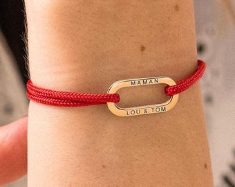 Personalized women's bracelet, adjustable cord and engraved stainless steel link, name bracelet, gift for women, godmother, mother