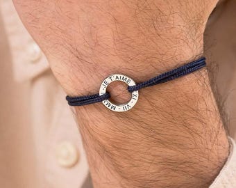 Personalized Circle Bracelet for Men | Engraved Cord Bracelet | Personalized Bracelet for Dad | Customizable Valentine's Day Gift Bracelet