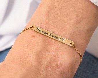 Personalized bar bracelet, engraved women's bracelet with a delicate chain, engraved jewelry, baby gift, Valentine's Day gift for women