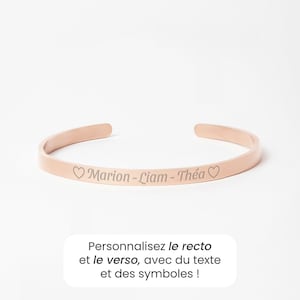 Personalized Bangle Cuff Bracelet for Women, Engraved Cuff Bracelet, Women Name Bracelet, Women Personalized Gift, Mother's Day Gift Rose gold