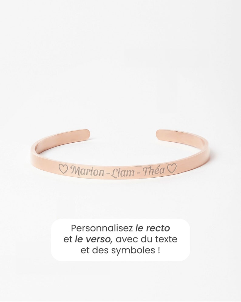 Personalized Bangle Cuff Bracelet for Women, Engraved Cuff Bracelet, Women Name Bracelet, Women Personalized Gift, Mother's Day Gift Rose gold