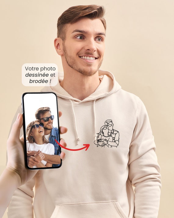 Sweat Unisexe Photo Brodee Personnalisee Portrait Personnalise Brode Sweat Personnalise Cadeau Fete Des Meres Cadeau Fete Des Peres Etsy France