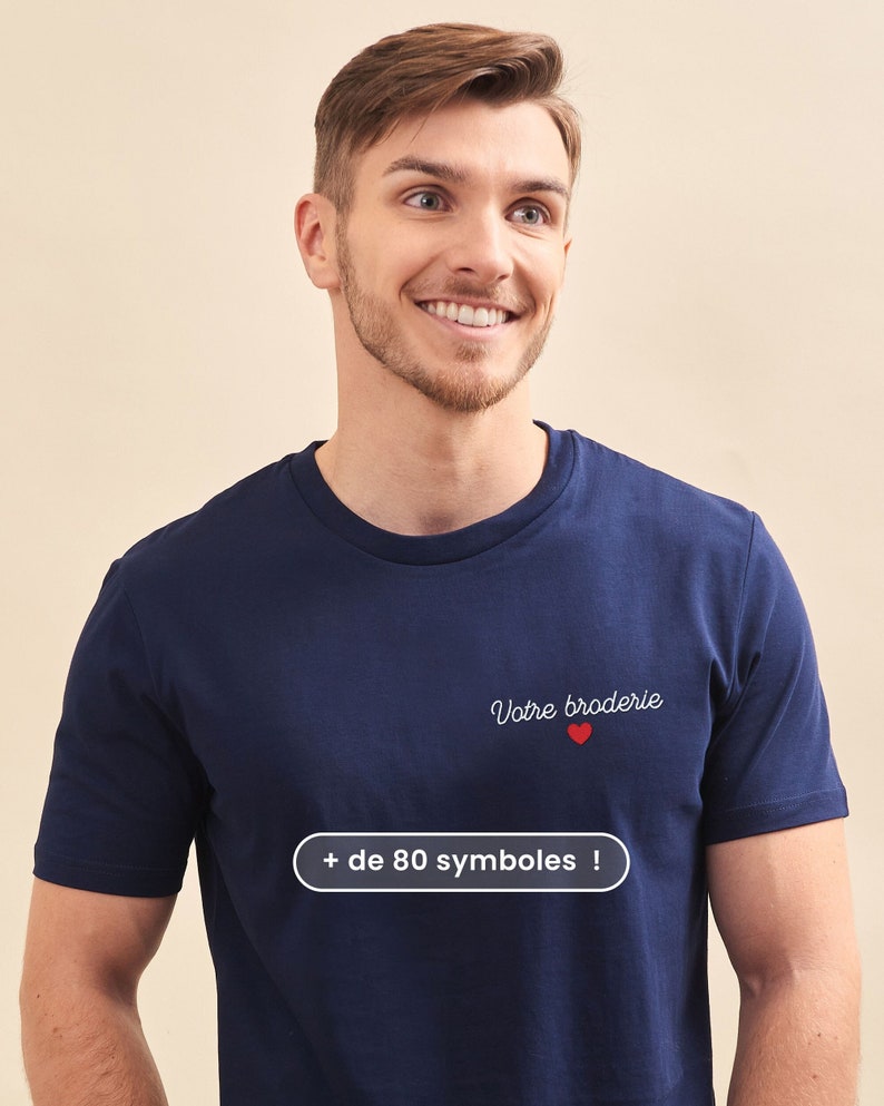 Tshirt Brodé Personnalisé Homme Bleu, Cadeau Homme Personnalisé, Cadeau Parrain Personnalisé, Cadeau Fête Des Pères image 1