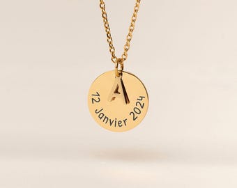 Personalized Medallion and Letter Necklace, Women's Initial Necklace, Initial Letter Necklace, Engraved Name Necklace, Valentine's Day Gift