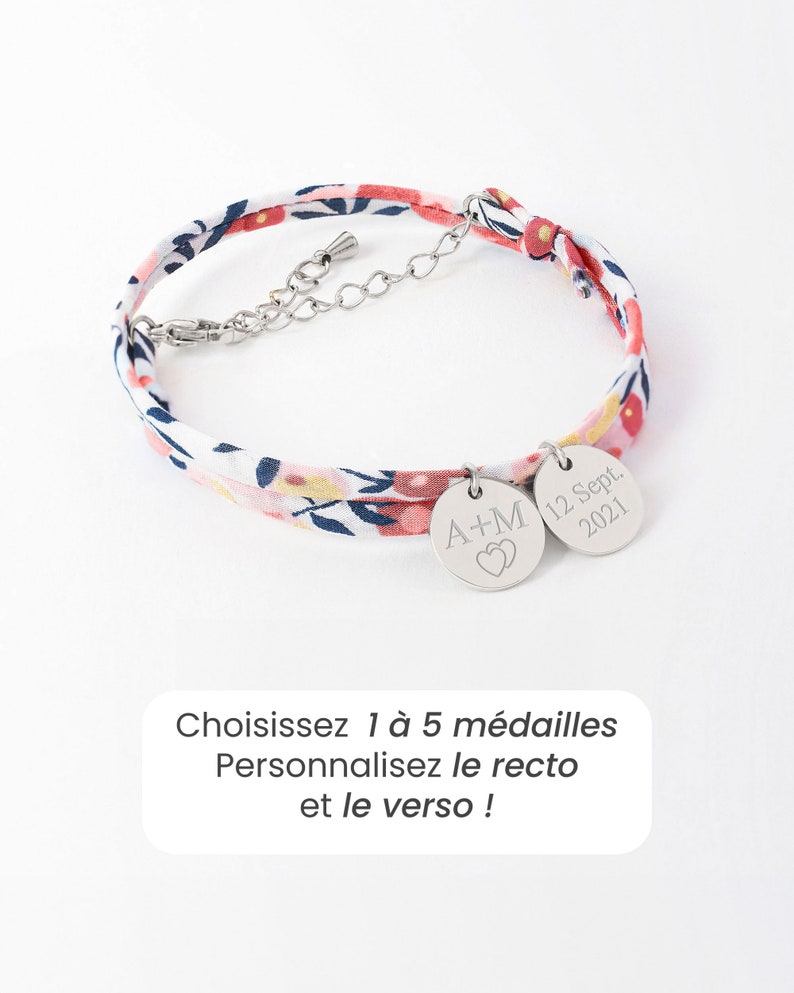 Bracelet Liberty Personnalisé, Liberty Pois Senteur, Bracelet Femme Personnalisé, Bracelet Prénom, Cadeau Fête Des Mères Personnalisé image 4