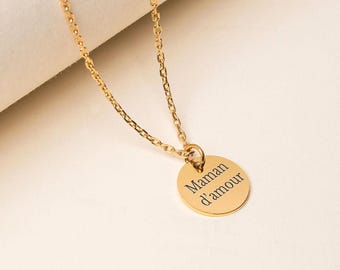 Personalized Small Medal Necklace, 12mm Engraved Medal Necklace, Engraved Women's Necklace, Engraved Pendant, Valentine's Day Gift for Women