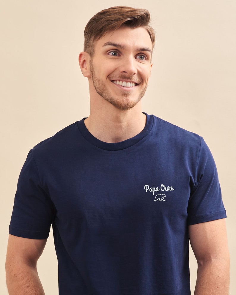 Men Embroidered Papa Ours T-Shirt, Men Personalized T-Shirt, Personalized Gift Dad, Father's Day Gift image 2