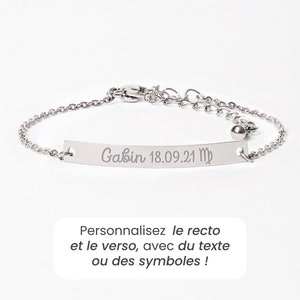 Personalized Bar Bracelet Women, Name Engraved Jewel, Women Custom Bracelet, Chain Bracelet, Personalized Gift for Her, Mother's Day Gift Silver