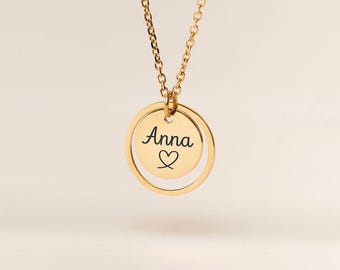 Personalized Medallion and Circle Necklace, 12mm Personalized Medallion Necklace, Engraved Women's Necklace, Valentine's Day Gift