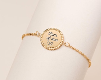 Personalized beaded bracelet, Birth medal bracelet, Engravable medal on a fine chain, Personalized bracelet, Valentine's Day gift