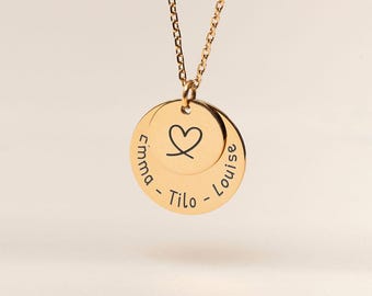 Customizable Duo Medal Necklace, Personalized Necklace for Women, Engraved Name Necklace, Personalized Necklace, Valentine's Day Gift