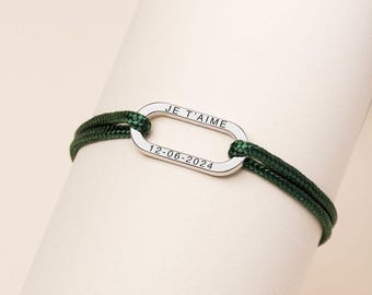 Bracelet cordon maillon à personnaliser | Bracelet Personnalisé Homme | Bracelet Cordon Ajustable | Bracelet Prénom | Cadeau Saint Valentin