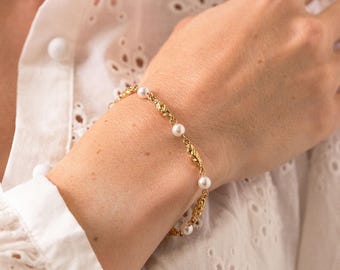 Anaïs Armband aus vergoldetem Edelstahl | Schmale, vergoldete Edelstahlarmbänder | Mutterarmband | Damenarmband | Valentinstagsgeschenk für Frauen
