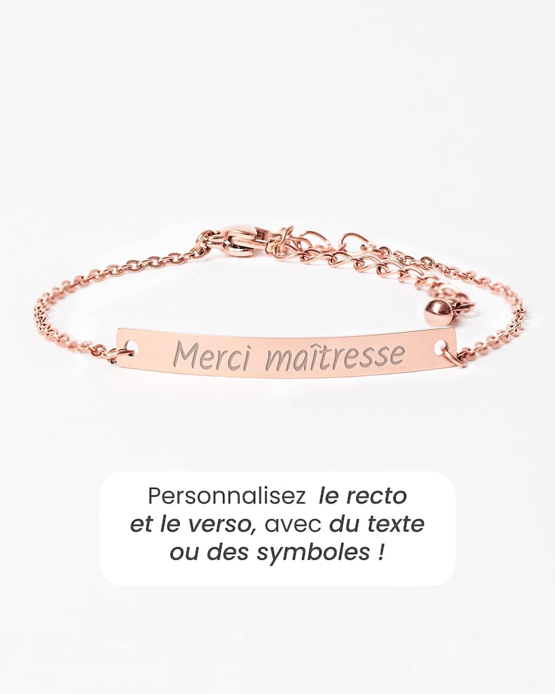 Personalized Bar Bracelet Women, Name Engraved Jewel, Women Custom Bracelet, Chain Bracelet, Personalized Gift for Her, Mother's Day Gift Rose gold