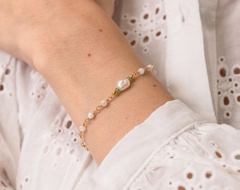 Ophélie Armband aus vergoldetem Edelstahl | Schmale, vergoldete Edelstahlarmbänder | Mutterarmband | Damenarmband | Valentinstagsgeschenk für Frauen