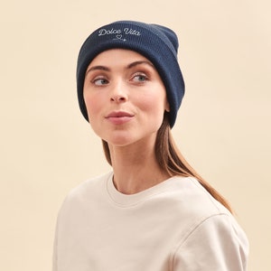 Bonnet Bleu Brodé Personnalisé Unisexe, Bonnet Personnalisable Broderie, Bonnet Bleu Marine Prénom, Cadeau Fête Des Mères, Fête Des Pères image 5