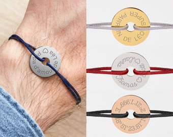 Pulsera de cordón personalizada para hombre, pulsera con nombre grabado para hombre, regalo personalizado para papá, regalo personalizado para el Día del Padre