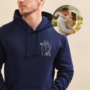 Sweat Unisexe Photo Brodée Personnalisée, Portrait Personnalisé Brodé, Sweat Personnalisé, Cadeau Fête Des Mères, Cadeau Fête Des Pères Bleu marine / Navy