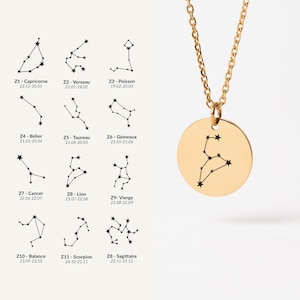Collier Signe Astrologique Personnalisé, Collier Signe Zodiaque Personnalisé, Pendentif Astrologie Femme, Collier Gravé Fête des Mères
