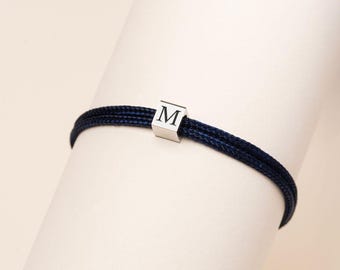 Personalized Cube Bracelet for Men | Engraved Cube Cord Bracelet | Personalized Dad Bracelet | Valentine's Day Bracelet for Him