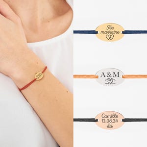 Personalized bracelet with engraved medal and adjustable cord, Engraved first name bracelet for women, Personalized friendship bracelet, Birth gift