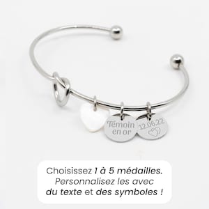 Bracelet Jonc Nacre Coeur Personnalisé, Jonc Personnalisé, Bracelet Prénom Femme, Jonc Gravé, Cadeau Fête Des Mères Personnalisé image 5