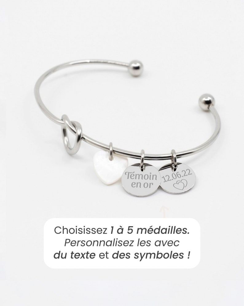 Bracelet Jonc Nacre Coeur Personnalisé, Jonc Personnalisé, Bracelet Prénom Femme, Jonc Gravé, Cadeau Fête Des Mères Personnalisé image 5