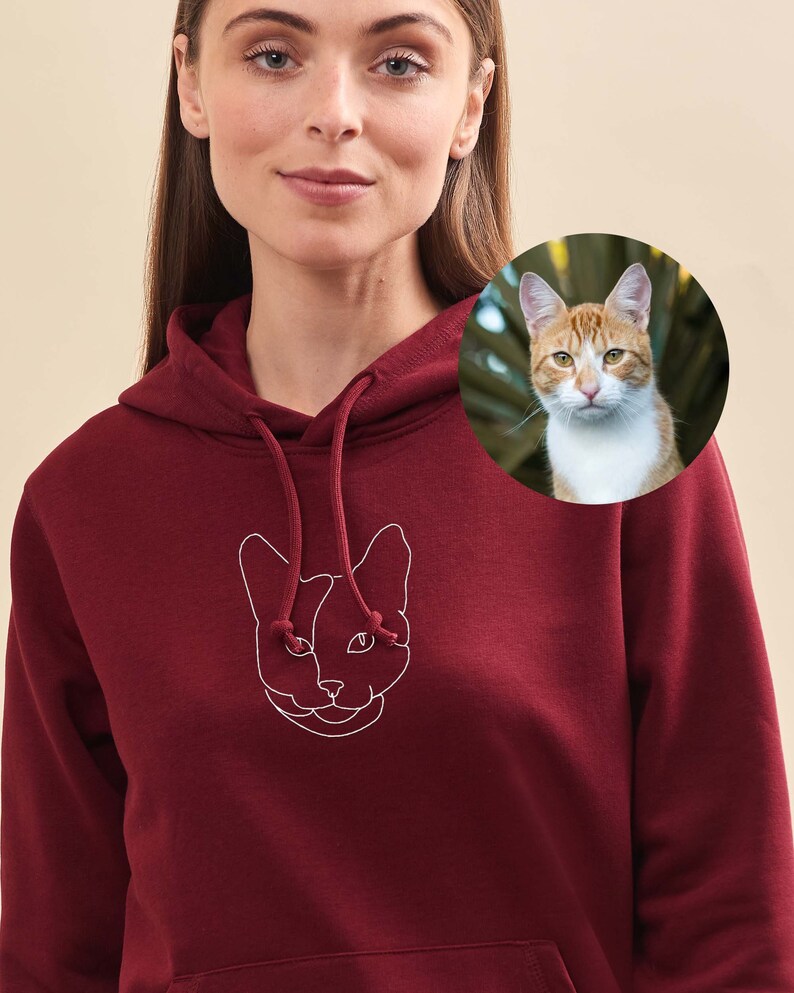 Personalized Embroidered Dog Photo Sweatshirt, Embroidered Dog Portrait, Cat Portrait, Personalized Animals, Mother's Day Gift, Father's Day Brodeaux / Burgundy