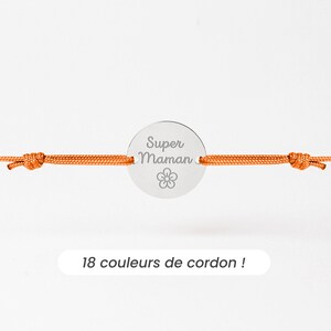 Bracelet Cordon Personnalisé pour Femme, Bracelet Médaille Gravée de 15mm, Cordon Noeuds Coulissants, Cadeau Fête Des Mères image 3