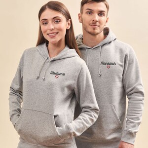 Sweat Capuche Brodé Personnalisé Unisexe, Sweat Capuche Gris, Hoodie Personnalisé, Couple, Cadeau Fête Des Mères, Cadeau Fête Des Pères image 2