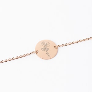 Month of Birth Flower Bracelet, Women Personalized Bracelet, Custom Birth Gift for Women, Engraved Bracelet, Mother's Day Gift Rose gold