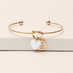 Personalisiertes Armband mit Knoten, Medaillon und Perlmutt | Gravierbares Medaillon-Armband | Personalisiertes Damenarmband | Valentinstagsgeschenk