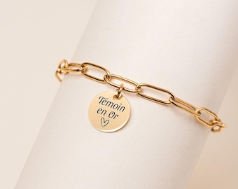 Personalized paperclip chain bracelet with medallion | Personalized medallion for women | Personalized Valentine's Day gift for her