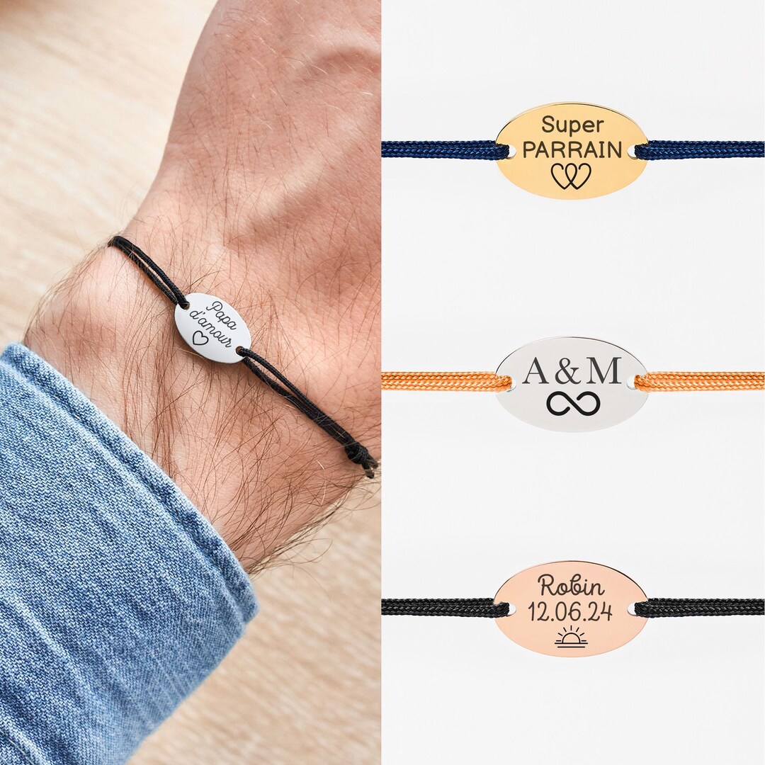 Bracelet Cordon Personnalisable Avec Gravure - 4 Couleurs (noir, Gris, Bleu, Bordeaux) - Cadeau Homme/femme, Fête Des Mères/Pères - 8