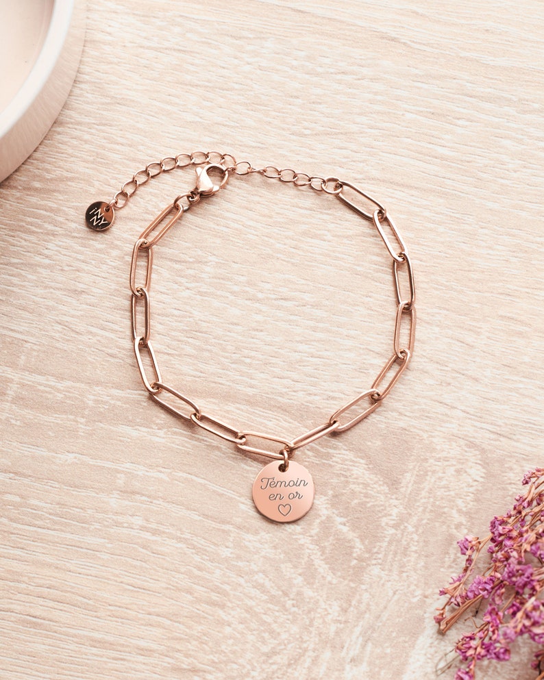 Personalized Women's Bracelet, Paper Clip Bracelet with Large Links, Engraved Name Bracelet, Personalized Mom Gift, Mother's Day Bracelet Rose gold