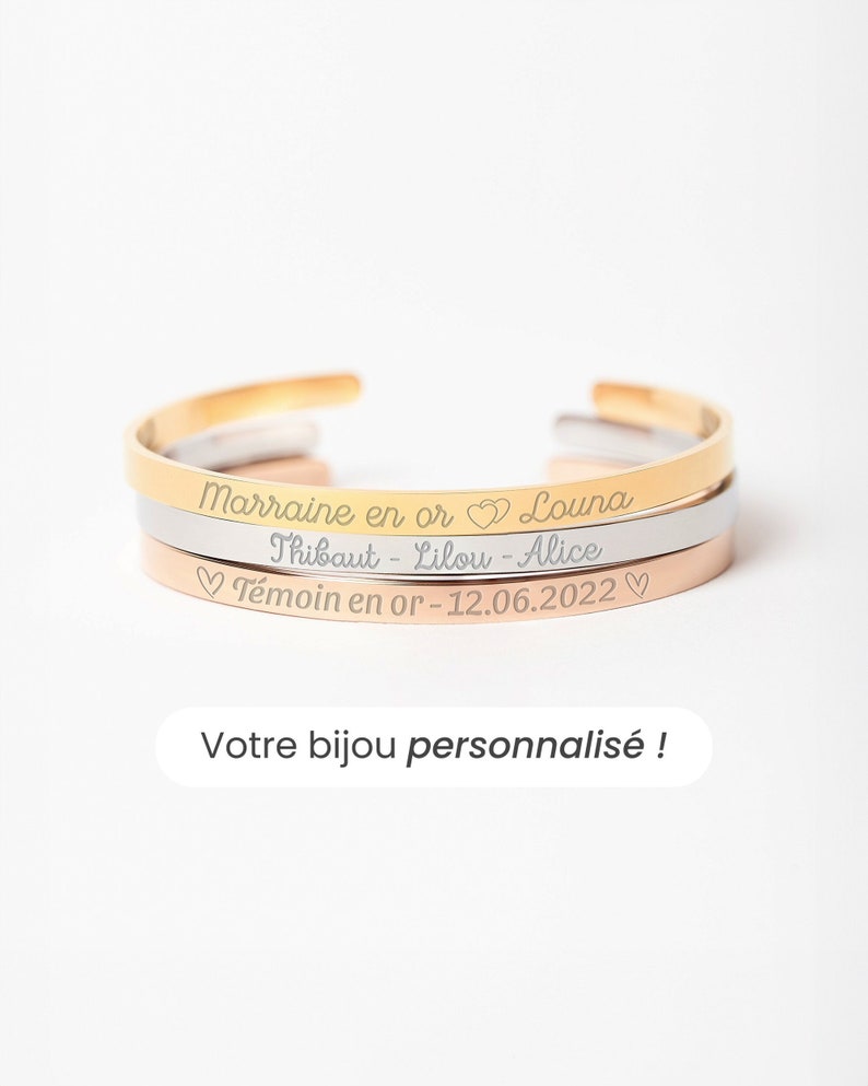 Jonc Personnalisé Femme, Bracelet Jonc Personnalisé, Bracelet Prénom Femme, Bijou Personnalisé, Cadeau Fête Des Mères Personnalisé image 1