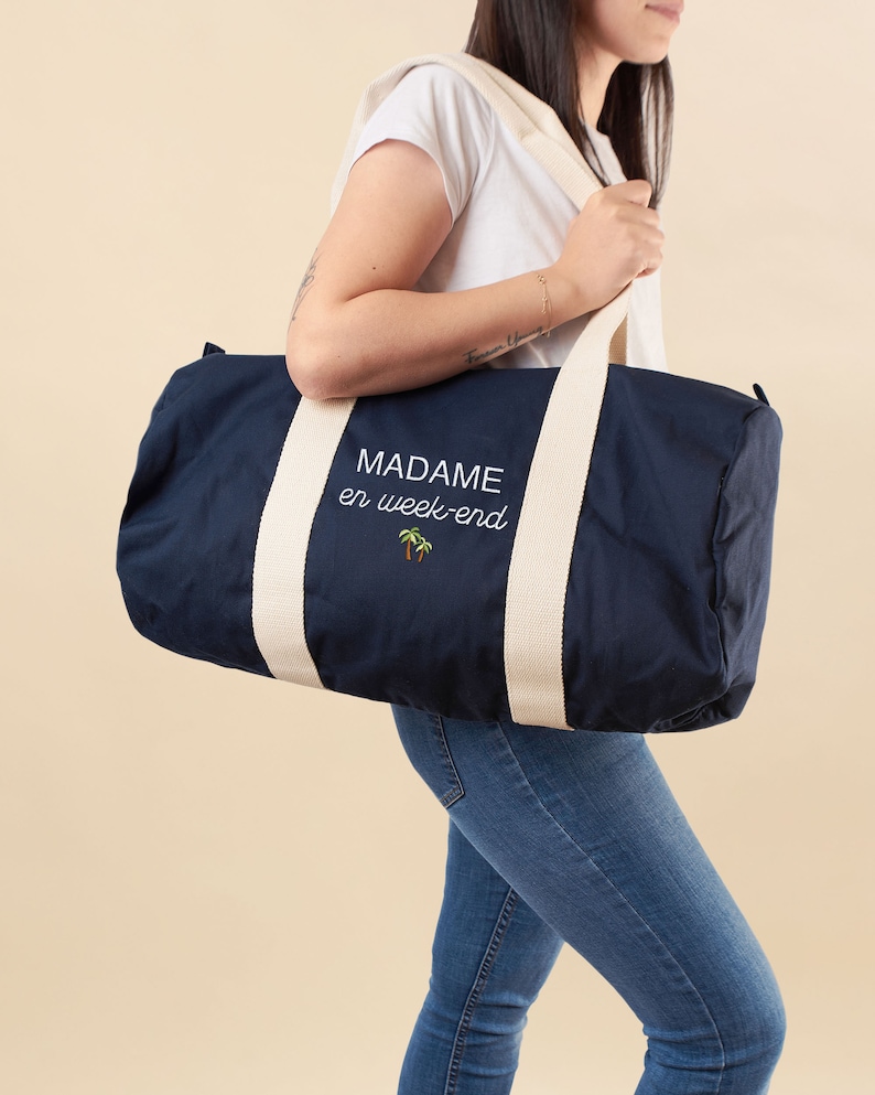 Personalized Embroidered Duffle Bag, Custom Blue Travel Cotton Bag, Family Custom Gift, Fitness Bag, Gym Bag, Father's Day Gift,Mother's Day image 5